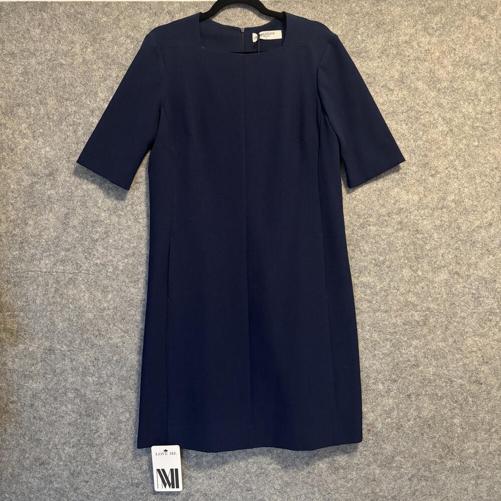 MM LaFleur Dress Womens 12 Blue Emily Shift Zip Square Neck Pockets Work Casual